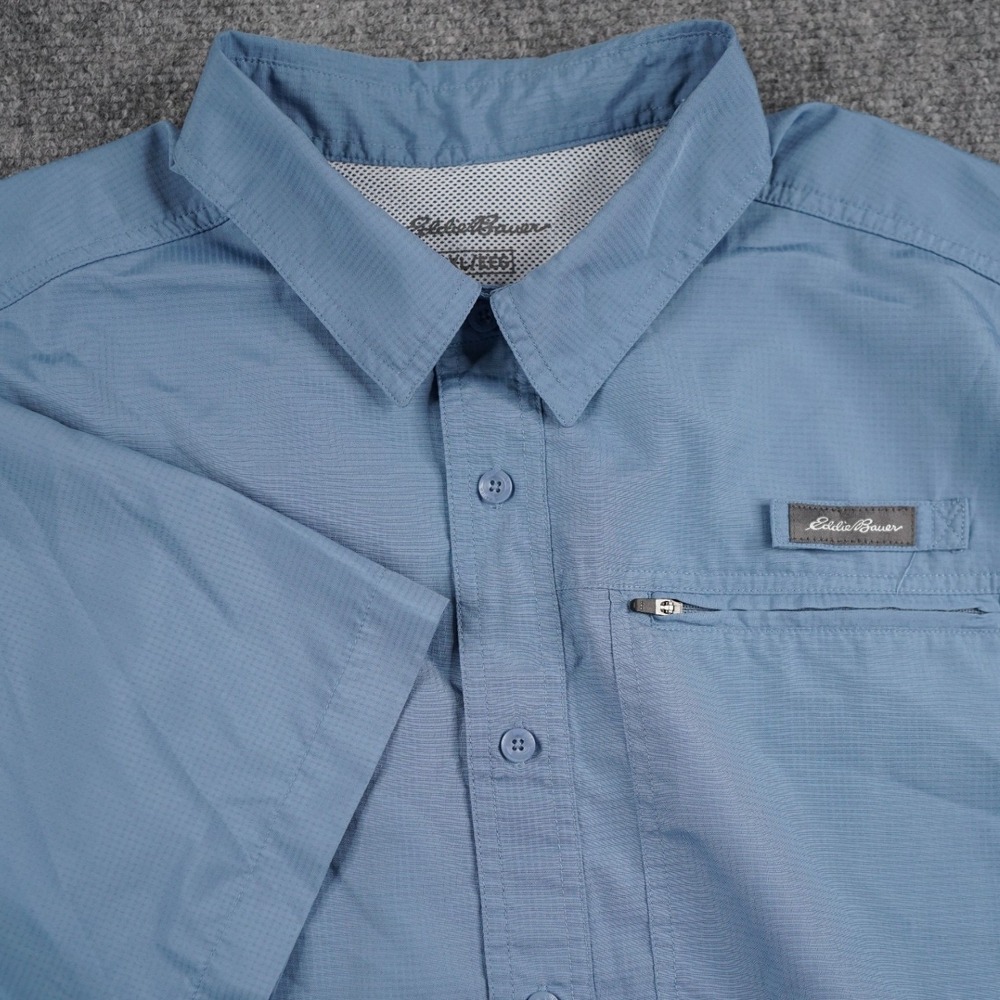 Eddie Bauer Mens XXL Blue Ripstop‎ Short Sleeve Fishing Hiking Button Down Shirt